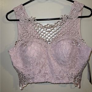 2/$35 NWT Pink Shimmer Lace Bralet Crop Top Padded Size 13 Romantic Fairycore